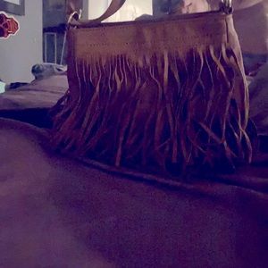 Brown leather fringe bag